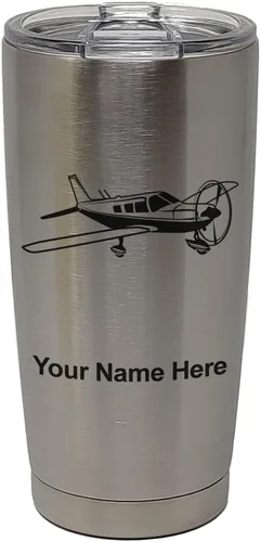 Vista 33 de LaserGram Vaso aislado al vacío de 20 onzas, avión de ala baja, grabado personalizado incluido (negro) Engraved Gift for Pilots, Vacuum Insulated