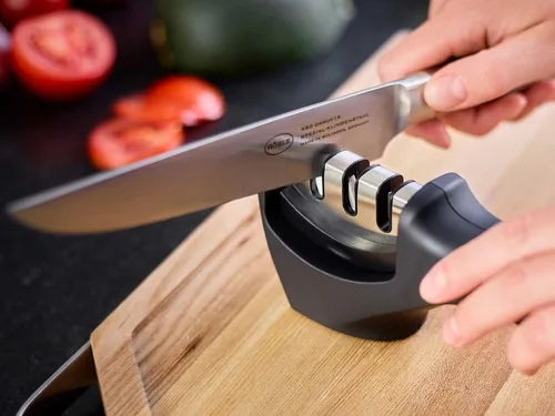 Vista 2 de Rösle Afilador de cuchillos con 3 niveles y agarre ergonómico antideslizante