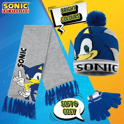 Vista 2 de Sonic The Hedgehog Conjunto de gorro, bufanda y guantes para niños