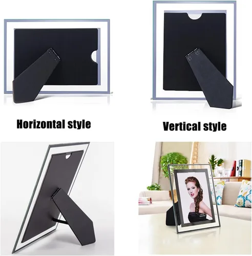 Vista 3 de ABAJI Marco de vidrio para fotos de alta transparencia, estilo vertical y horizontal para estante de escritorio y mesa de oficina, galería familiar