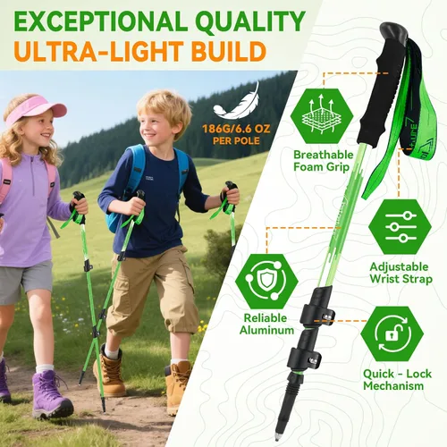 Vista 3 de Clostnature Bastones de senderismo para niños, bastones de senderismo plegables y ligeros, paquete de 2 bastones de aluminio para niños
