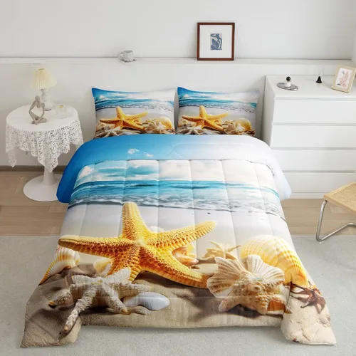 Vista 42 de Erosebridal Edredón náutico costero, juego de ropa de cama y colecciones de playa de verano, estilo clásico, edredón de plumón oceánico