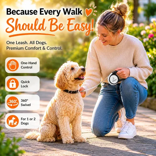 Vista 7 de Correa retráctil doble para perros, de 10 pies sin enredos para 2 perros, desmontable para uso individual, freno y bloqueo con un botón, hasta 20 kg