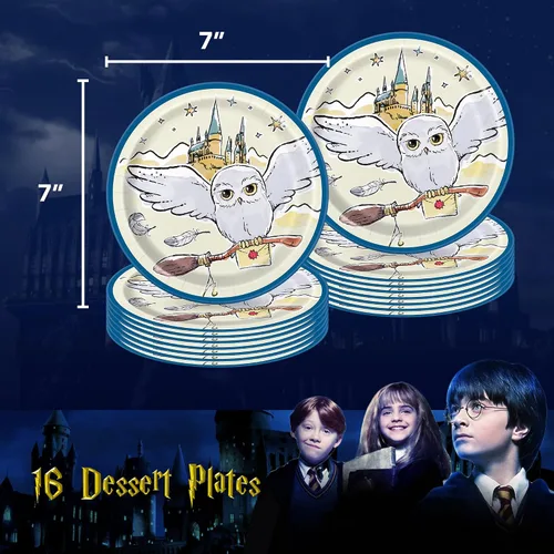 Vista 3 de Unique Paquete de vajilla de Harry Potter para 16 invitados, servilletas de almuerzo, postre y platos de cena, tema de libro de magos de Hogwarts