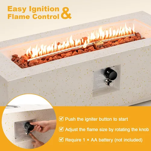 Vista 6 de Tangkula Mesa de fuego para exteriores de 50,000 BTU, mesa rectangular de gas propano de terrazo de 42 pulgadas con encendido automático, quemador