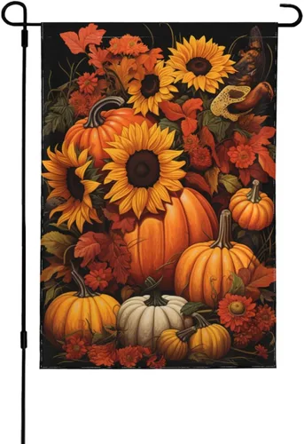 Vista 10 de Bandera de Estados Unidos, calabazas y girasoles, bandera de jardín, otoño, vacaciones, bienvenida, patio, granja, exteriores, banderas decorativas