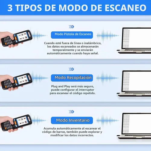 Vista 5 de Escáner de inventario, contador de coleccionista JRHC 2.4G inalámbrico 1D, escáner de código de barras láser de larga distancia de transmisión