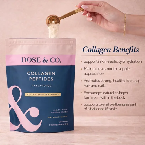 Vista 2 de DOSE & CO. Péptidos de colágeno puro en polvo, sin sabor, 9.6 onzas Colágeno bovino hidrolizado tipo I y III con 0.46 oz de proteína – Apoya