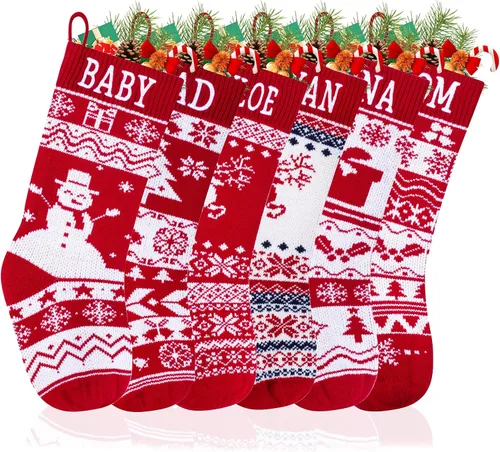 Vista 9 de 1 pieza de medias de Navidad personalizadas, medias de Navidad colgantes de felpa de piel sintética blanca con nombres, medias de Navidad grandes