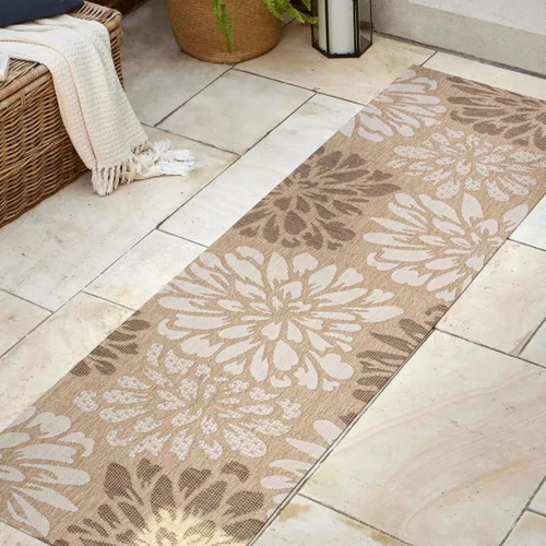 Vista 3 de JONATHAN Y Alfombra Corredor de Tejido Texturizado Floral para Interiores y Exteriores 2X8 Marrón/Crema, Zinnia Moderna para Patio Trasero, Patio