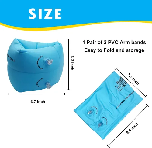Vista 5 de Flotadores inflables de brazo para niños pequeños, alas de agua inflables para niños, bandas flotantes de brazo azules para natación para niños