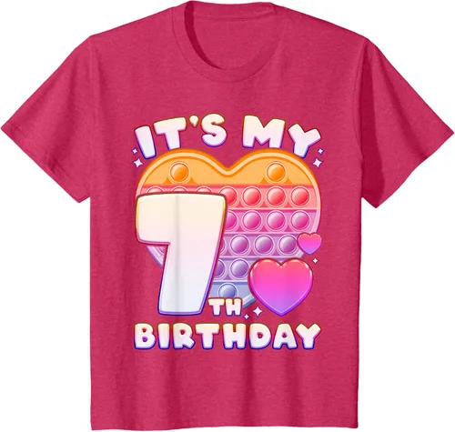 Vista 46 de Pop-it Birthday Girl 7 años de edad, Push it Pop Fidget Bubble Camiseta, Negro