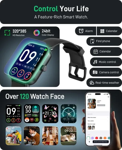 Vista 8 de Relojes inteligentes para hombres (Android y iPhones), 1.85 pulgadas HD Alexa incorporado Smart Wacth con monitor de frecuencia cardíaca, rastreador