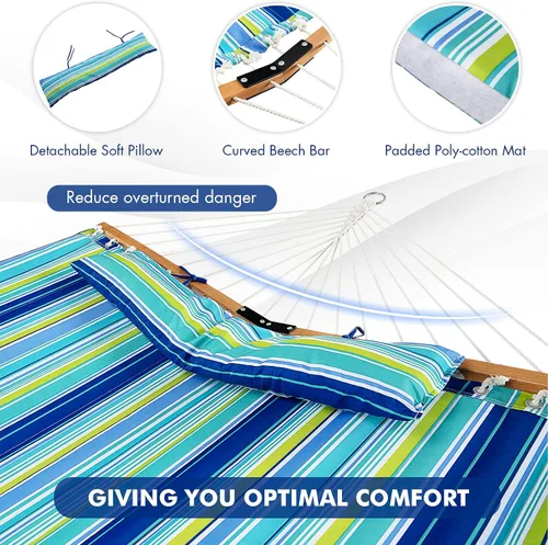 Vista 3 de Goplus Hamaca acolchada de 10.5 pies, hamaca acolchada para 2 personas con almohada desmontable, capacidad de 330 libras, barra separadora curvada