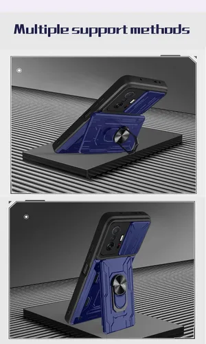 Vista 5 de CCSmall Funda para Xiaomi 11T Pro con tarjetero, funda de teléfono de protección resistente con anillo magnético Kickstand cubierta de cámara