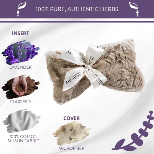 Vista 4 de Sonoma Lavender Máscara de spa, almohada de aromaterapia calentable/refrigerable con inserto de linaza con infusión de lavanda, compresa ocular
