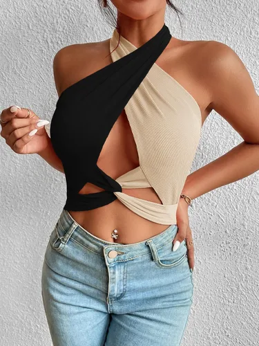 Vista 4 de Verdusa Top corto sin mangas con corte frontal para mujer