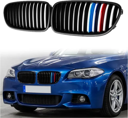 Vista 14 de Rejilla F10, parrilla frontal negra compatible con BMW 2010-2017 5 Series F10 F11 F18 M5 528i 535d 535i 550i, M Color Double Slats