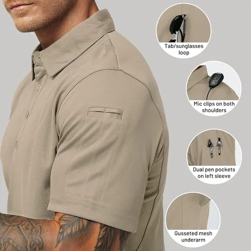 Vista 4 de MIER Men's Outdoor Performance Tactical Polo Shirts Short and Long Sleeve, Moisture-Wicking
