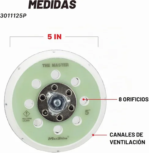 Vista 2 de Maxshine Placa de respaldo universal DA de 5 pulgadas Pro Series – Soporte de almohadilla de gancho y bucle, rosca de 5/16 pulgadas – Se adapta a