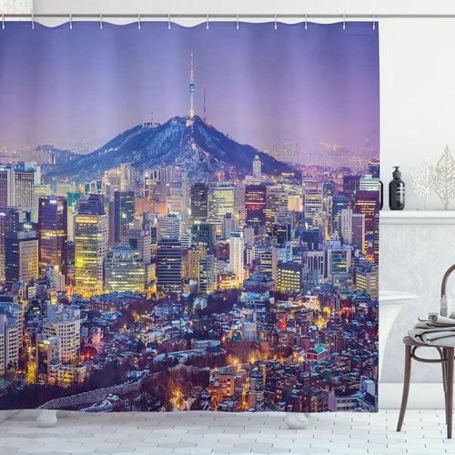Vista 38 de Ambesonne set de cortina para baño decorativa de tela de poliéster con ganchos