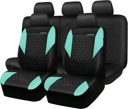 Vista 11 de CAR PASS Funda de asiento de cuero acolchada para dos asientos delanteros, universal, impermeable, de lujo, de PU premium, de vinilo