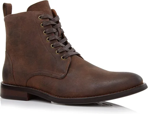 Vista 23 de Polar Fox Botas de tobillo para hombre Colección de botas casuales con cordones Estilos de punta redonda y punta lisa 1. Negro y lana