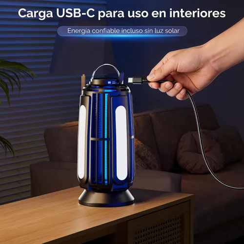 Vista 9 de Exterminador solar de insectos para exteriores – Batería de 5000 mAh, matamosquitos de 4200 V, recargable USB-C y paneles solares de 4 lados Negro