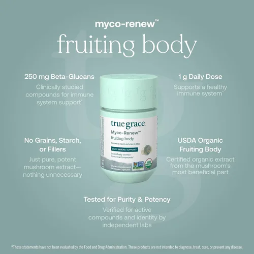 Vista 3 de True Grace Mushroom Myco-Renew Blend - Apoyo inmunológico diario - 60 cápsulas - Orgánico