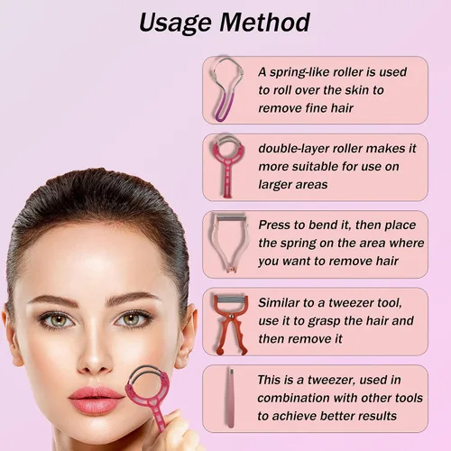 Vista 3 de Removedor de vello de primavera - Kit de depilación facial 5 en 1, depilación facial para mujeres, removedor de pelo de pinzas de resorte