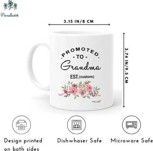 Vista 2 de Taza personalizada con texto en inglés "Promoted To Grandma Cup, Frist Time Grandma Cup, Grandma To Be", regalo para la nueva abuela, tazas de café