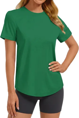 Vista 30 de PINSPARK Camisetas básicas de entrenamiento suaves para mujer, de manga Azul oscuro