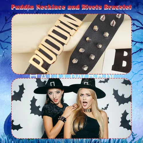 Vista 5 de YANCHUN Gargantilla Puddin para mujer, pulsera de cuero con pinchos, accesorios de disfraz de Halloween