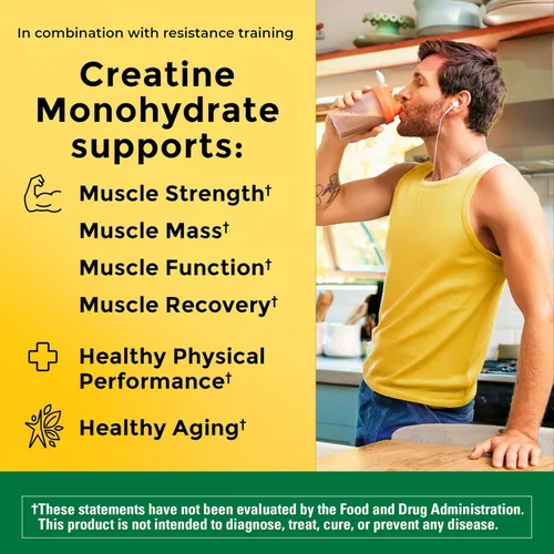 Vista 3 de Nature Made Polvo de Monohidrato de Creatina Micronizada 5 g por Porción, Polvo de Mezcla para Bebidas Sin Sabor, Apoyo Muscular, 450 g, Suministro
