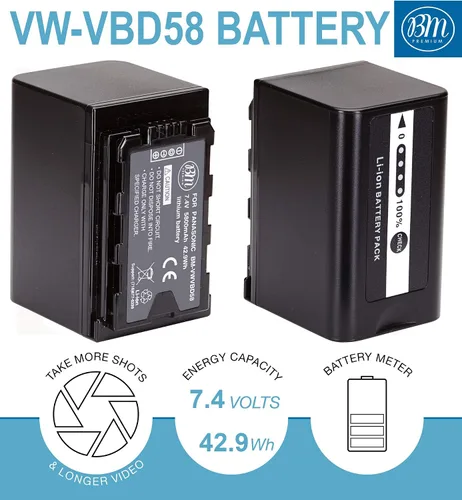 Vista 2 de BM Premium VW-VBD58 Batería y cargador para Panasonic AG-VBR59, BGH1, HC-X1, HC-X1500, HC-X2000, AG-CX10, AG-CX350, AG-UX180, AG-AC30, AG-UX90