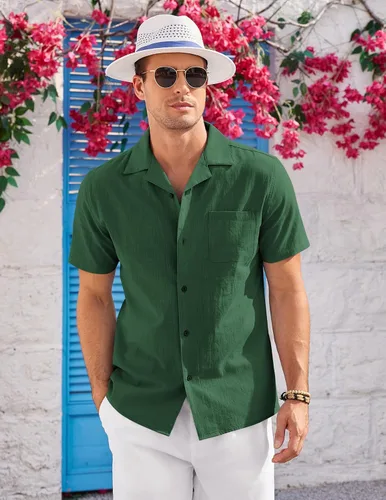 Vista 5 de COOFANDY Men's Short Sleeve Casual Shirt Summer Button Down Shirt Travel Vacation Shirt