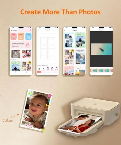 Vista 3 de HPRT CP4100 - Impresora fotográfica de 4 x 6 con 108 hojas y 2 cintas, impresión Wi-Fi por sublimación de tinte térmico a todo color, impresora