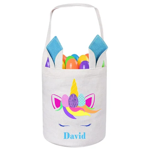 Vista 15 de Jocidea Personalized Easter Basket, Easter Bunny Basket for Kids - Blue Unicorn with Easter Egg 019B-Blue