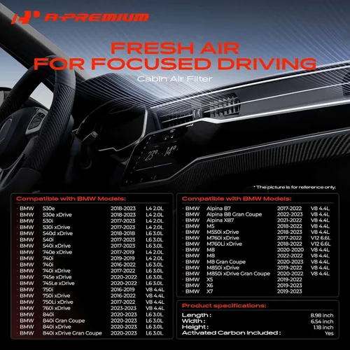 Vista 2 de A-Premium Filtro de aire de cabina de 2 piezas con carbón activado compatible con BMW 530i, 530i xDrive, X5, X6, X7, 530e, 540i, 540i xDrive, 740i