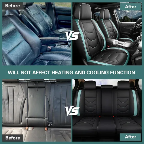 Vista 6 de otoez - Fundas universales de piel para asientos de coche, juego completo de 5 asientos, protector de asiento automotriz de repuesto compatible