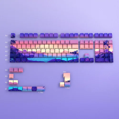 Vista 6 de JSJT Teclas PBT - Tecla translúcida con impresión lateral, estilo multicolor con brillo personalizado, juego de 124 teclas de perfil Cherry