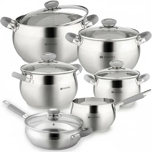 Vista 9 de Daniks - Olla moderna de acero inoxidable con tapa de vidrio, inducción, 2 cuartos, olla apta para lavavajillas, asas a prueba de calor, olla
