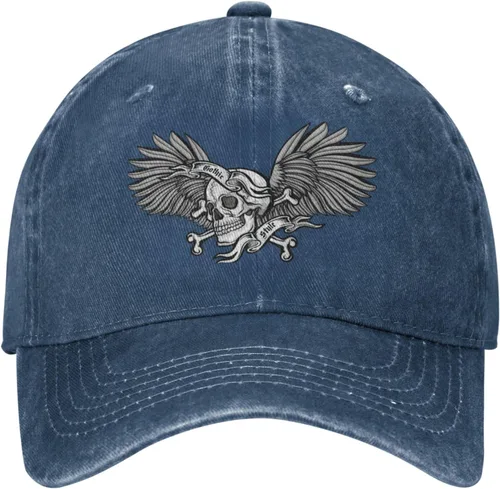 Vista 2 de Cowboy Hat Trendy Hats for Man and Women Djustable Four Season Outdoor Baseball Cap of Hell Skull with Angel Navy Blue