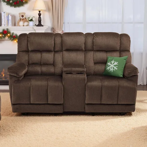Vista 2 de MCombo Sillón reclinable de gravedad cero con consola, masaje con calor y vibración, sofá reclinable con puertos USB, portavasos para sala de estar