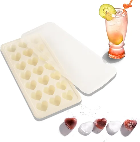 Vista 9 de Bandeja de cubitos de hielo en forma de corazón, molde de silicona de 21 agujeros con tapa extraíble flexible para whisky cóctel chocolate Azul