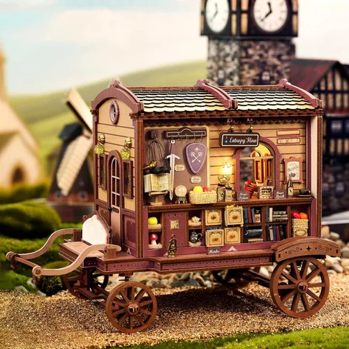 Vista 9 de Juego de modelos musicales de ruedas de fortuna con temática de circo, kit de casa en miniatura con luz, kit de casa de muñecas, rompecabezas 3D