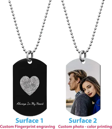 Vista 2 de Dreambell Collar con colgante de etiqueta de perro con huella dactilar de corazón personalizado con grabado personalizado, llavero, regalo Fhijo