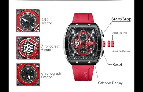 Vista 7 de Relojes cronógrafo de lujo para hombre correa de goma clásico impermeable fecha analógico reloj de cuarzo