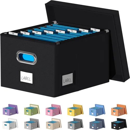 Vista 8 de Organizador de archivos, caja de almacenamiento plegable para oficina, caja de archivos con tapas, organizador de documentos para oficina y hogar