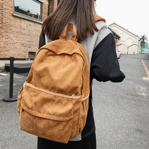 Vista 3 de Mochila estética, bonita mochila de pana, suministros escolares, bolsa para computadora portátil para adolescentes, niñas, mujeres, estudiantes